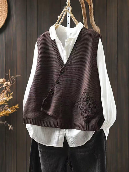 Dame Strik Vest Asymmetrisk Knaplukning V-Hals Komfortabel Casual Stil 2