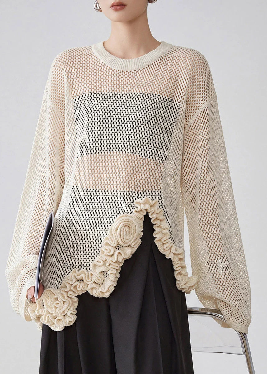 Dame Strikbluse Asymmetrisk O-hals med Blomsterprint 1
