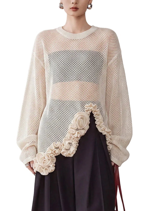 Dame Strikbluse Asymmetrisk O-hals med Blomsterprint 3