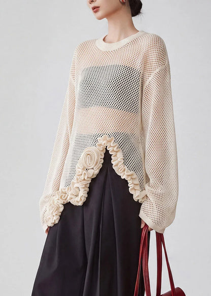 Dame Strikbluse Asymmetrisk O-hals med Blomsterprint 4
