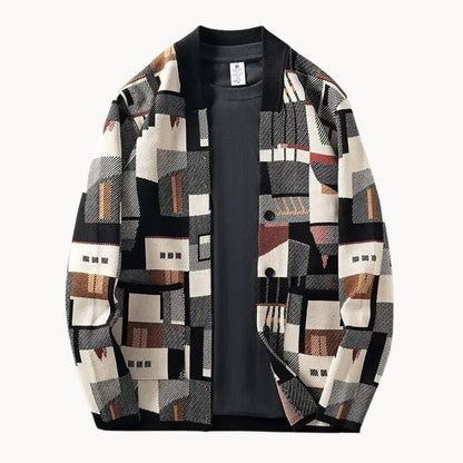 Dame Strikket Cardigan Abstrakt Design 0