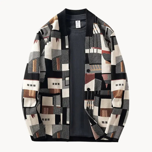 Dame Strikket Cardigan Abstrakt Design 0