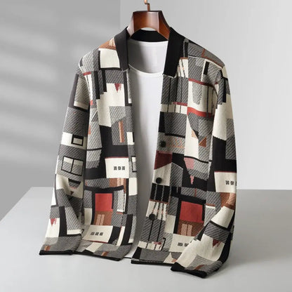 Dame Strikket Cardigan Abstrakt Design 3