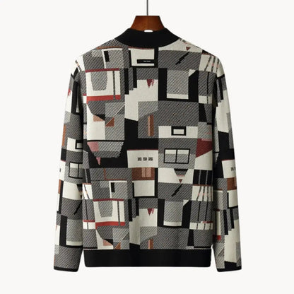 Dame Strikket Cardigan Abstrakt Design 4