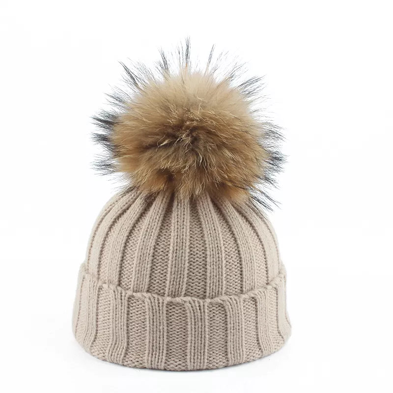 Dame Strikket Hue med Pom-Pom Trendy Vintertilbehør 0