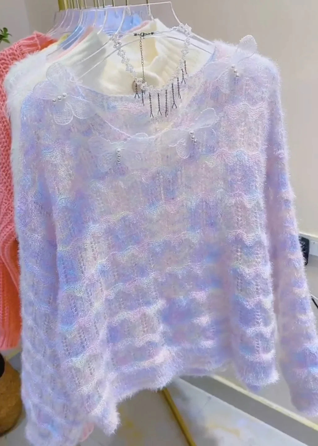 Dame Strikket Sommerfugletrøje Udhulet Design 3