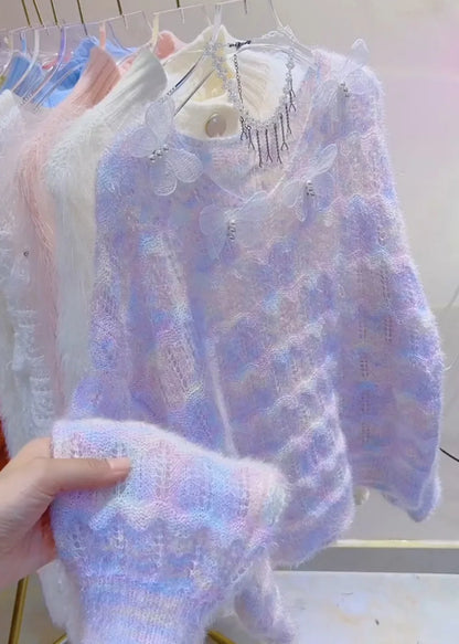 Dame Strikket Sommerfugletrøje Udhulet Design 4