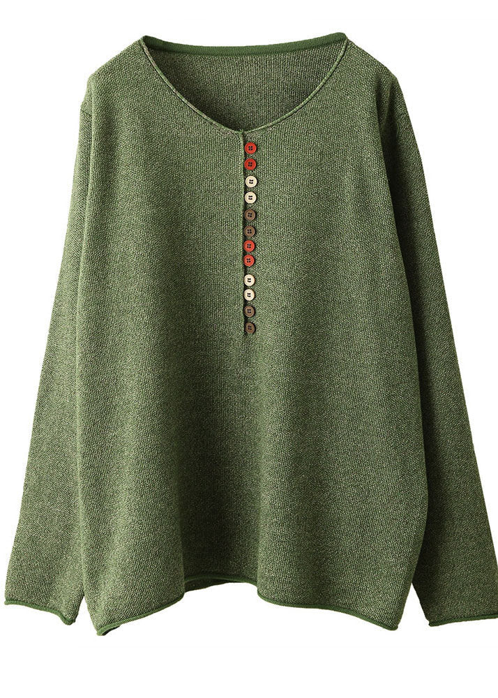 Dame Strikket Sweater V-hals med Knapper 4