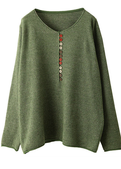 Dame Strikket Sweater V-hals med Knapper 4