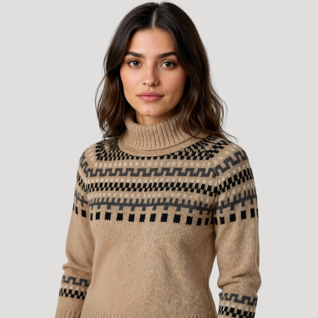 Dame Strikket Sweater med Rullekrave Mønstret 1