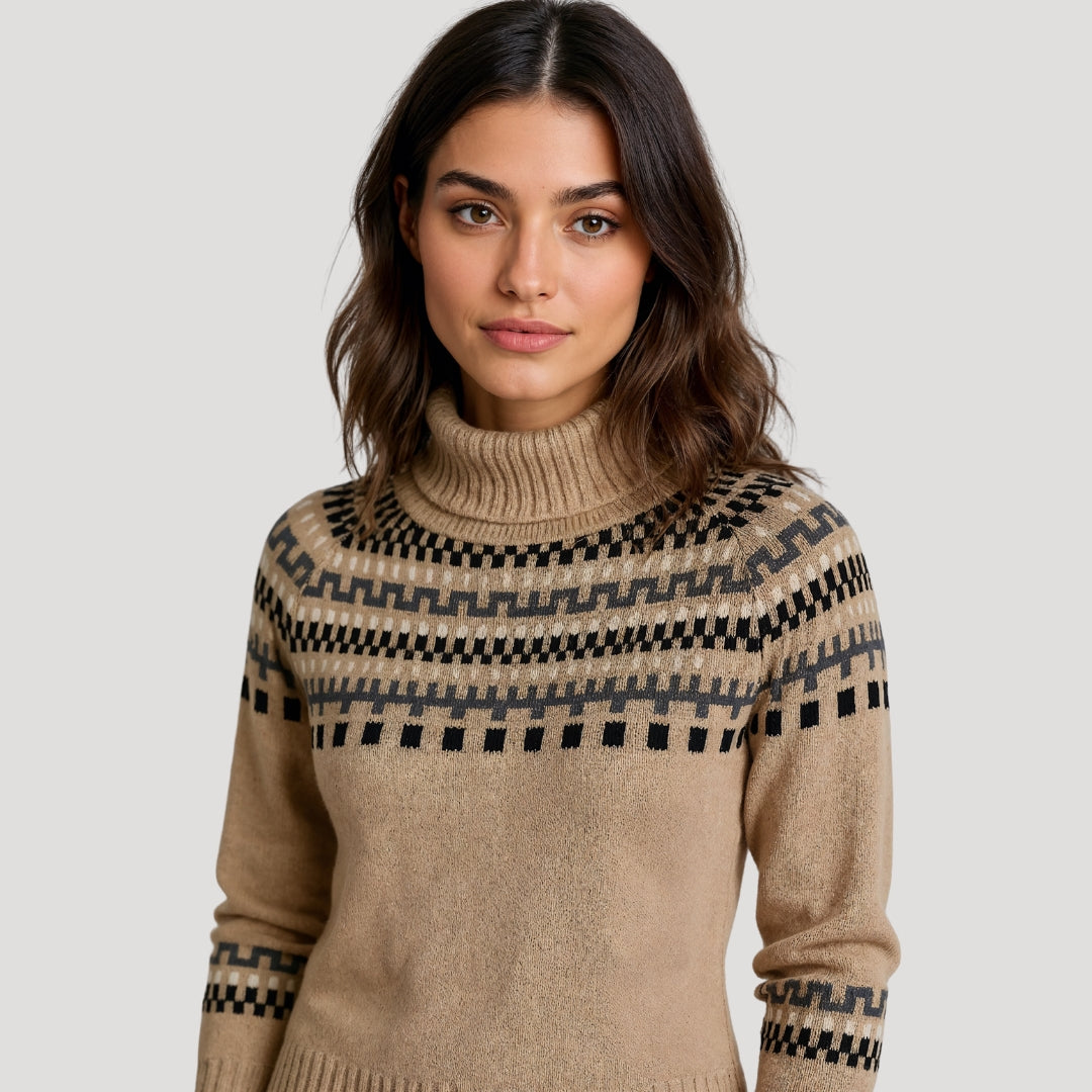 Dame Strikket Sweater med Rullekrave Mønstret 2