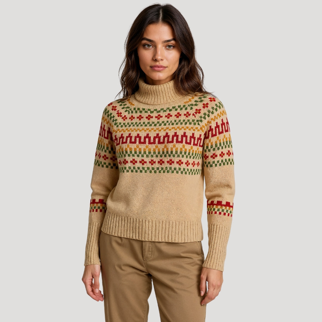 Dame Strikket Sweater med Rullekrave Mønstret 4