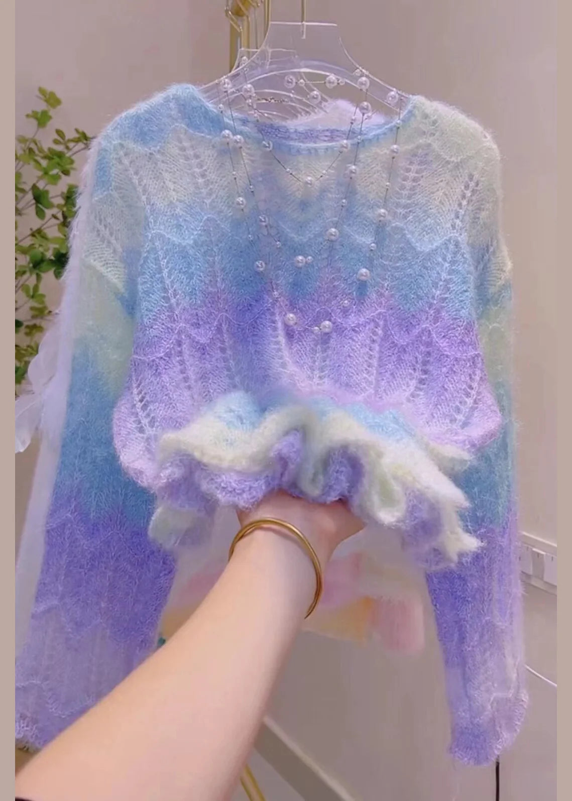Dame Strikpullover Oversized Boheme Stil 4