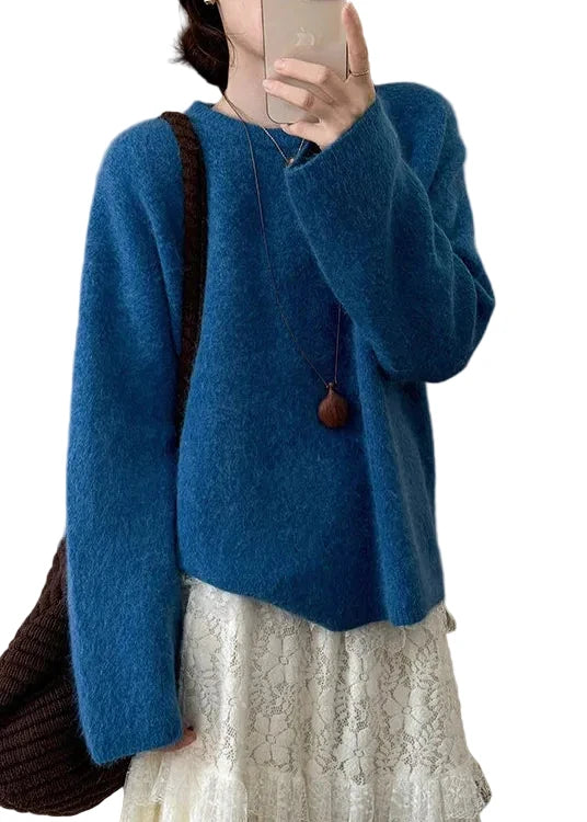 Dame Strikpullover Oversized O-hals Komfortabel Pasform 0