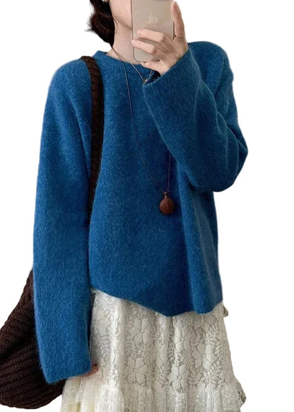 Dame Strikpullover Oversized O-hals Komfortabel Pasform 0