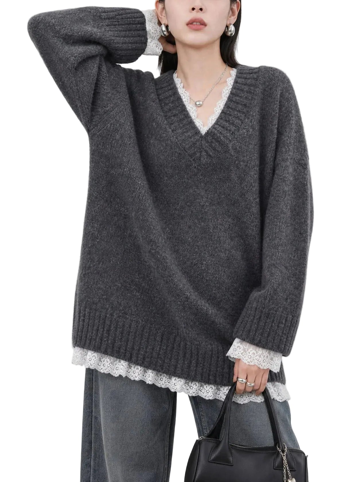 Dame Striktop V-hals Patchwork Design 0
