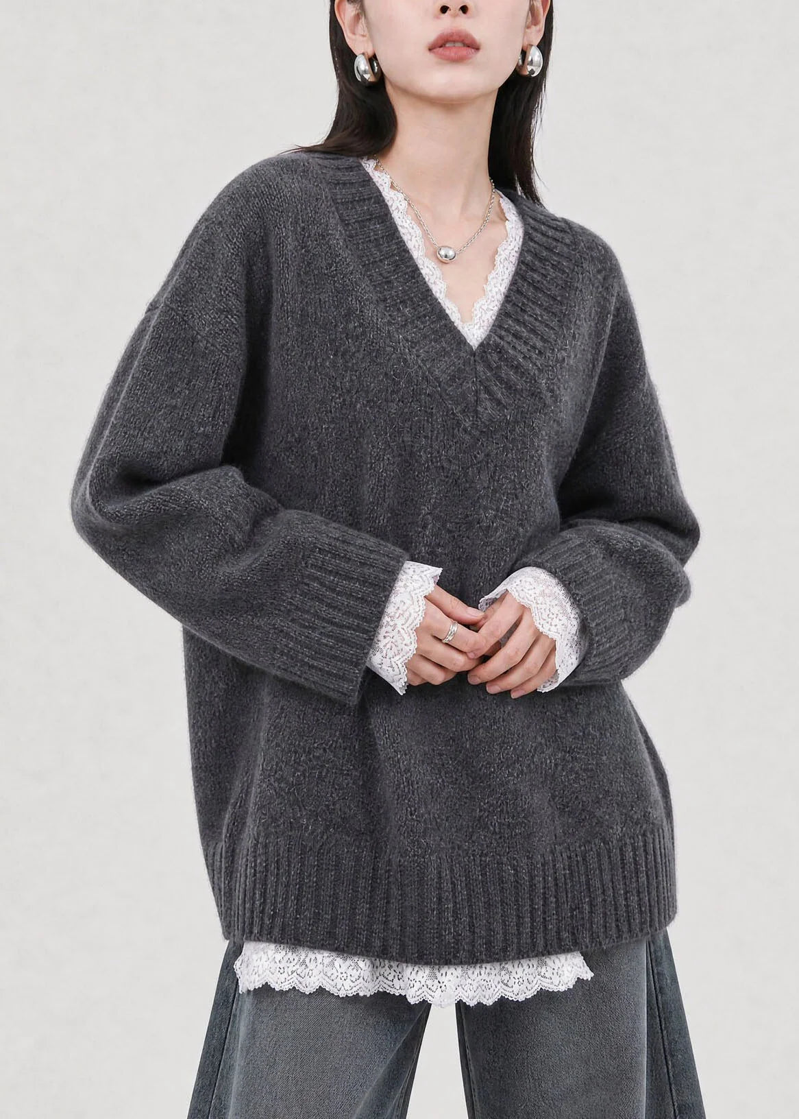 Dame Striktop V-hals Patchwork Design 1