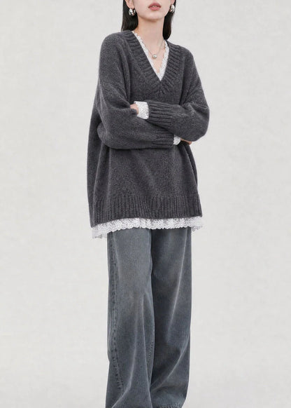 Dame Striktop V-hals Patchwork Design 2