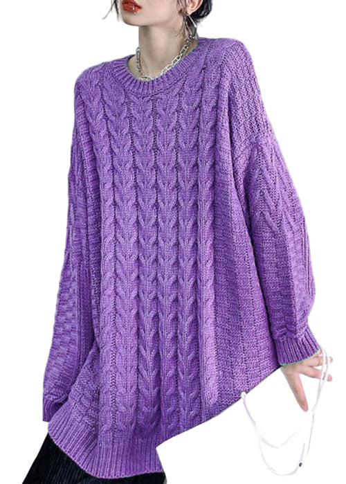 Dame Striktrøje Løs O-hals Casual Stil 0