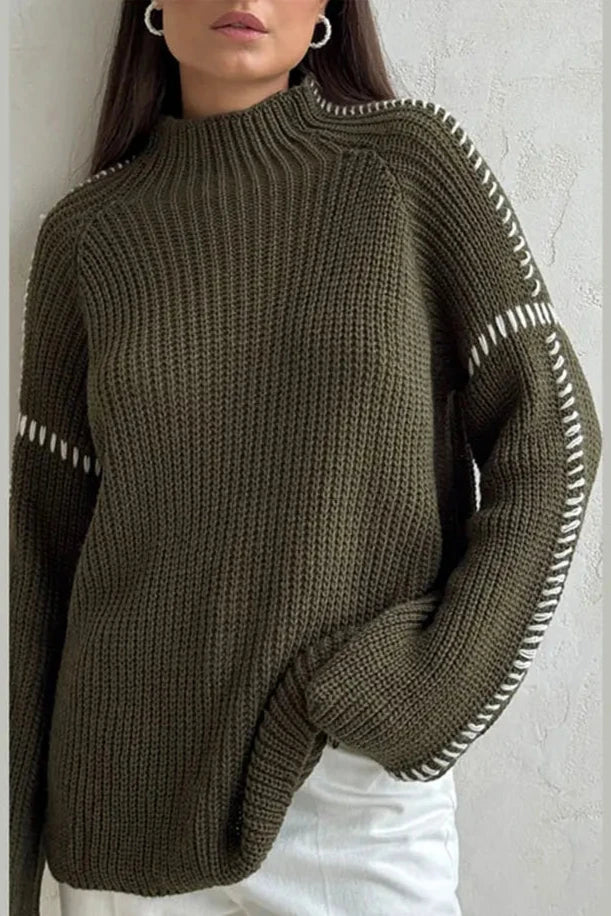 Dame Striktrøje Overdimensioneret Patchwork Stil 1