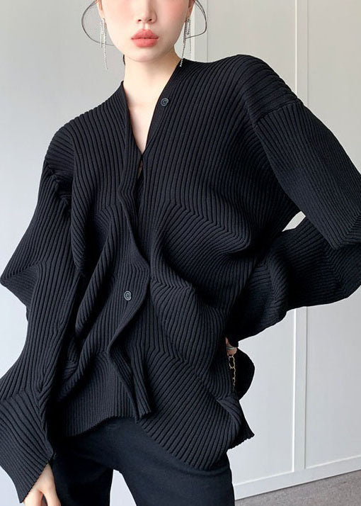Dame Striktrøje V-hals Asymmetrisk Design 0