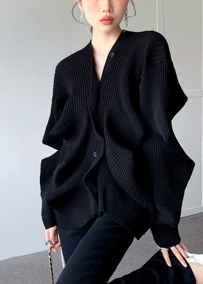 Dame Striktrøje V-hals Asymmetrisk Design 1