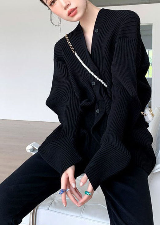 Dame Striktrøje V-hals Asymmetrisk Design 2