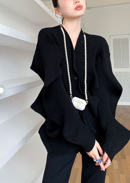 Dame Striktrøje V-hals Asymmetrisk Design 3
