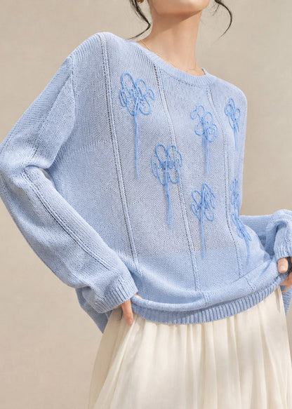Dame Striktrøje med Broderi og Lange Ærmer 3