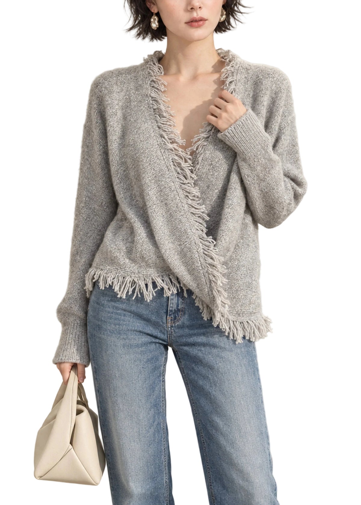 Dame Sweater Asymmetrisk V-hals Langærmet 0