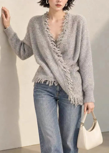 Dame Sweater Asymmetrisk V-hals Langærmet 3