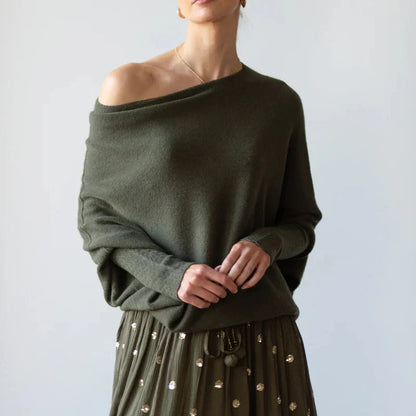 Dame Sweater Oversize Asymmetrisk Draperet 3