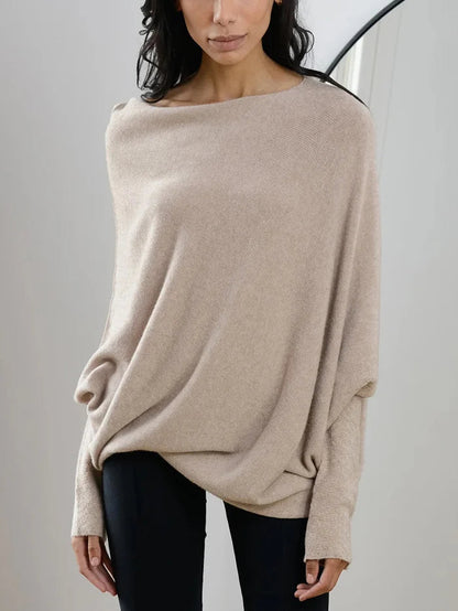 Dame Sweater Oversize Asymmetrisk Draperet 4