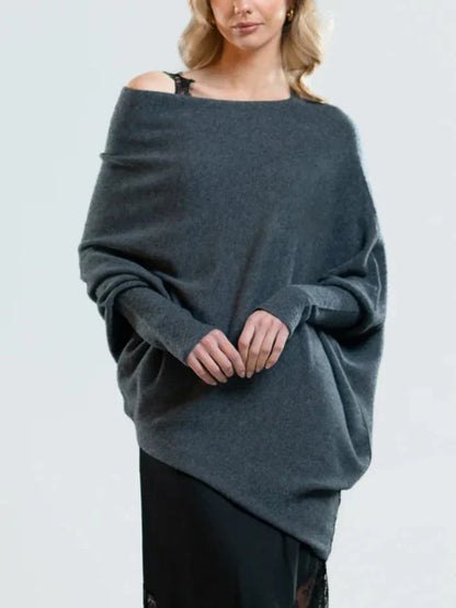 Dame Sweater Oversize Asymmetrisk Draperet 5
