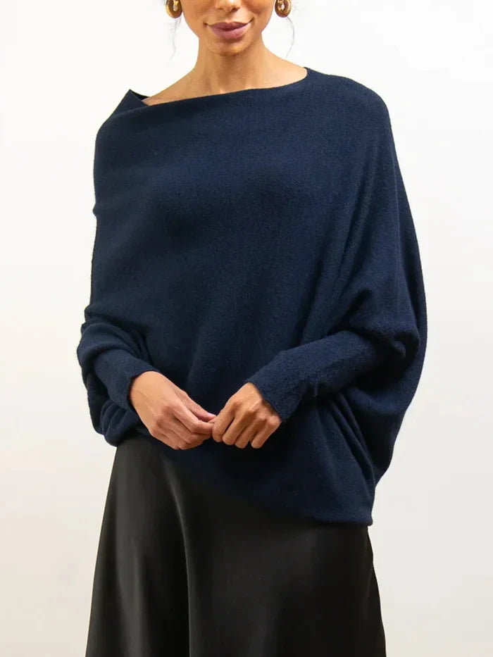 Dame Sweater Oversize Asymmetrisk Draperet 6