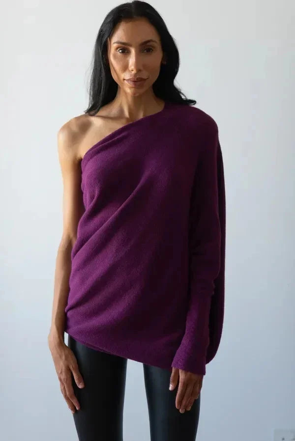 Dame Sweater Oversize Asymmetrisk Draperet 8
