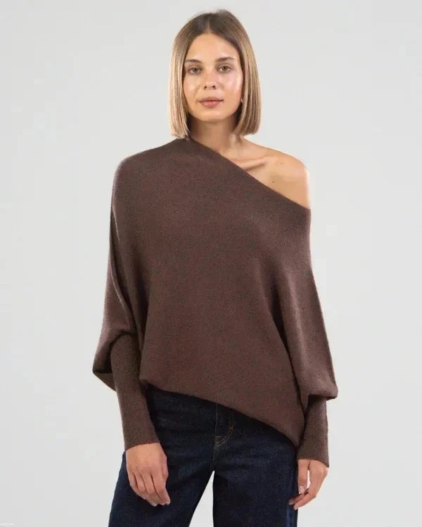 Dame Sweater Oversize Asymmetrisk Draperet 9