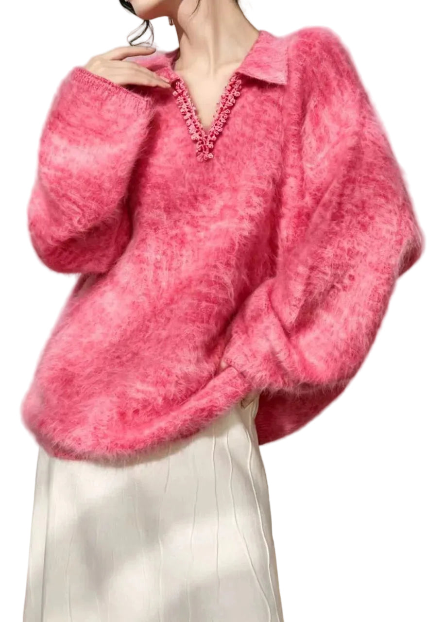 Dame Sweater V-hals med Blondekant og Polo Design 0