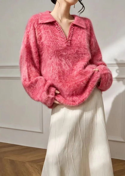 Dame Sweater V-hals med Blondekant og Polo Design 1
