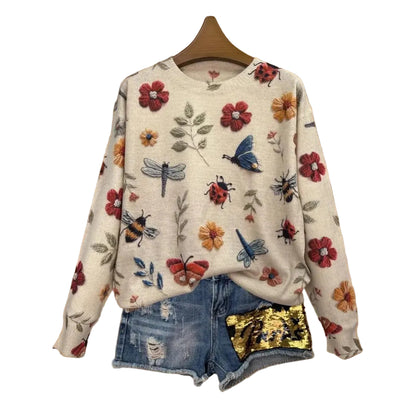 Dame Sweater med Haveprint - Unik Design til Afslappet Stil 0