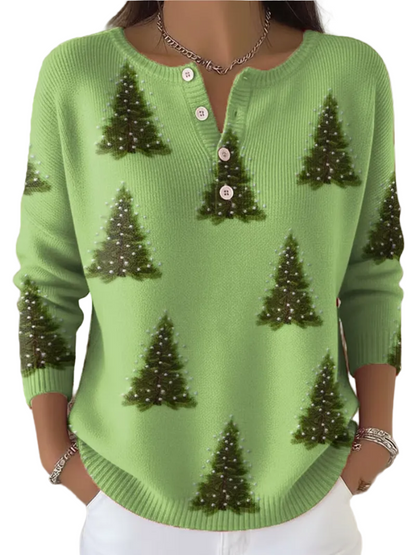 Dame Sweater med Juletræsprint 0