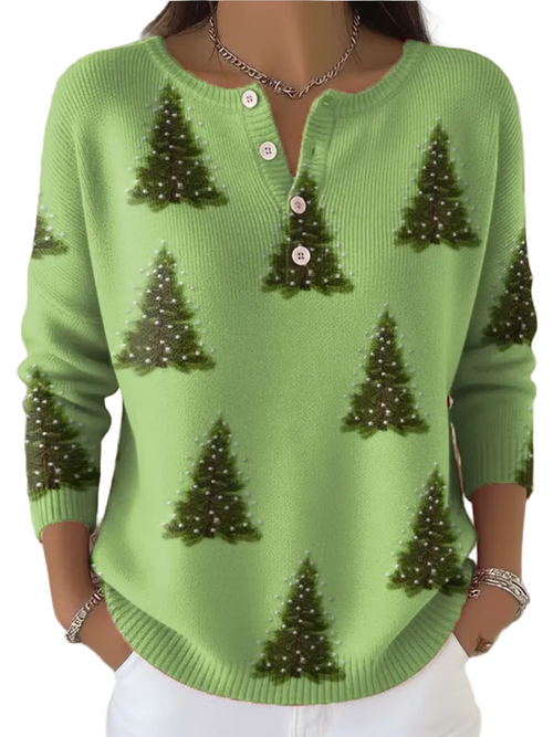 Dame Sweater med Juletræsprint 0