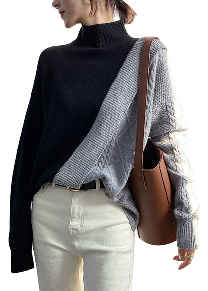 Dame Sweater med Patchwork Design Casual Style 0