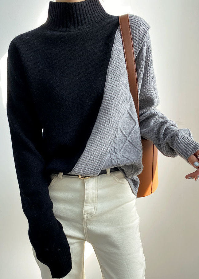 Dame Sweater med Patchwork Design Casual Style 1