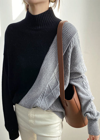 Dame Sweater med Patchwork Design Casual Style 2