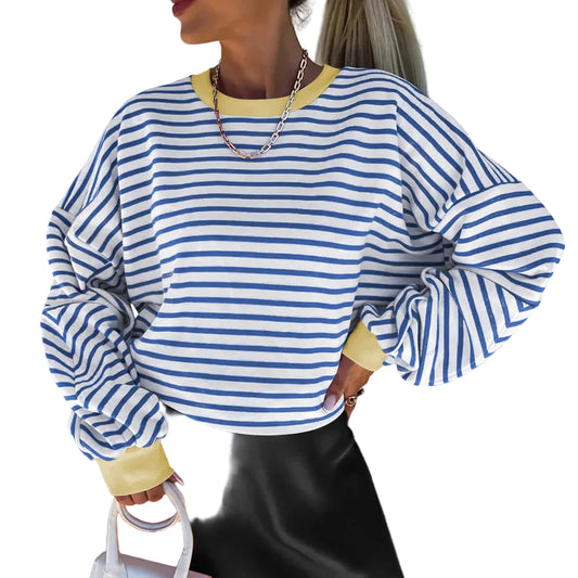 Dame Sweatshirt Boxy Snit Med Kontrasterende Trim Casual 0