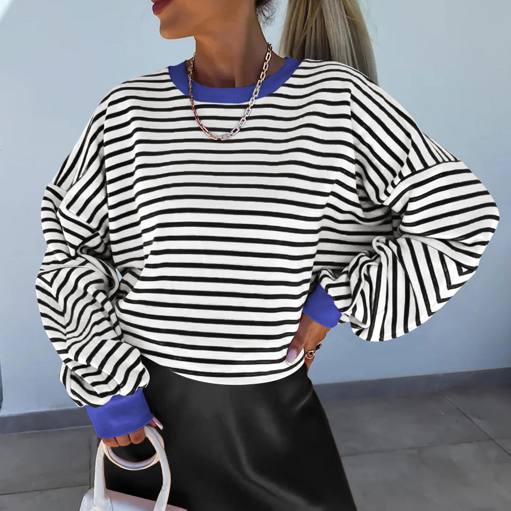 Dame Sweatshirt Boxy Snit Med Kontrasterende Trim Casual 1