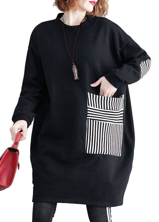Dame Sweatshirt Kjole med Lommer og Patchwork Design 0