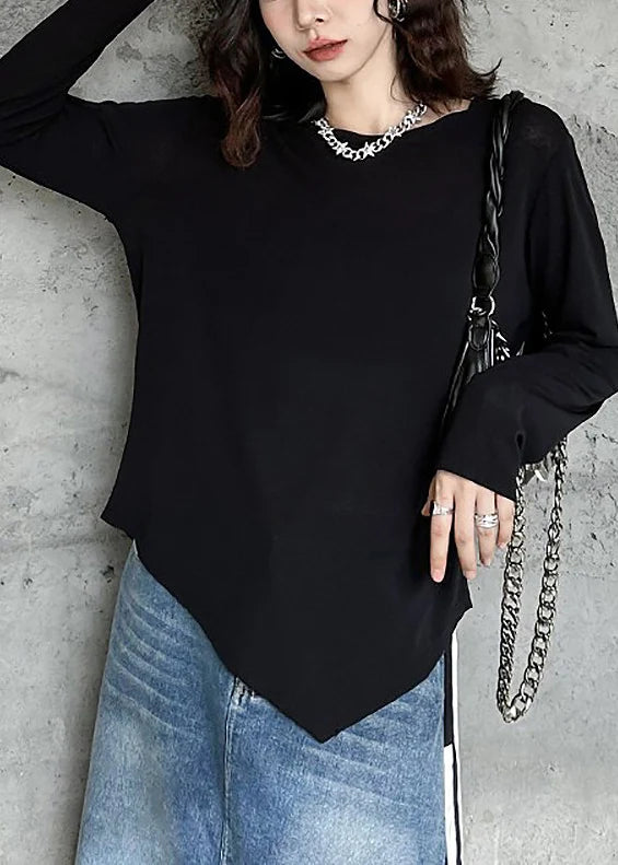 Dame Sweatshirt O-hals Asymmetrisk Design til Efterår 1