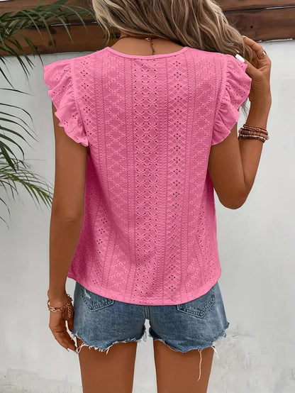 Dame T-Shirt Vintage Med Flæsedetaljer Rund Hals 6